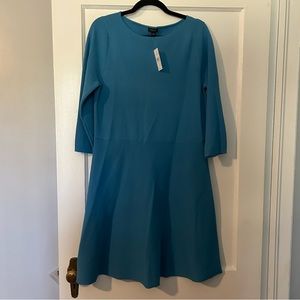 Ann Taylor bright sky blue midi dress with 3/4 length sleeves
